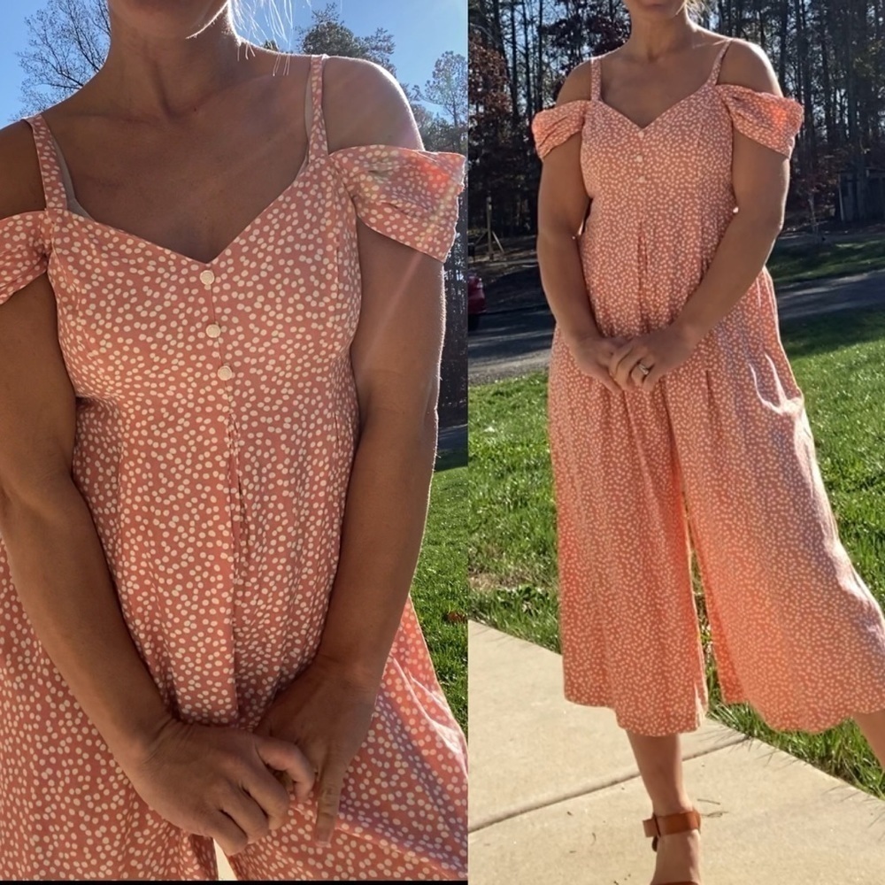 Vintage clues collections salmon pink white polka dot cropped jumpsuit medium 8